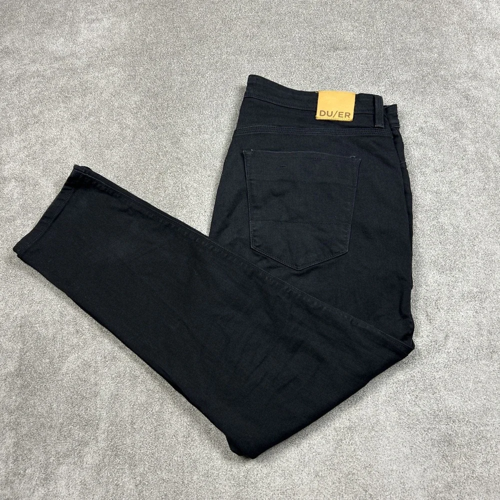 DU/ER L2X Black Denim Jeans Mens 38x30 Slim Stretch Coolmax Pants